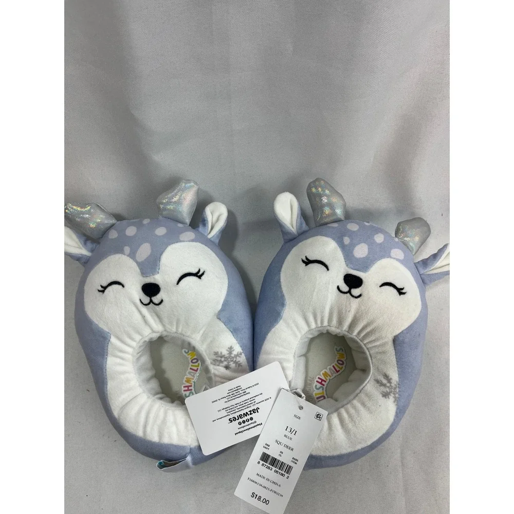 Squishmallows SQU Deer Blue Plush Character Slippers Kids Size 13/1 NWT